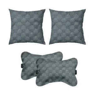 Pack Of_4 Velvet Printed Car Pillow Sets (Grey, Size: 12x12 In)