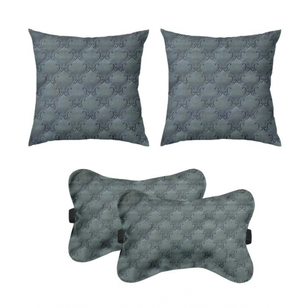 Pack Of_4 Velvet Printed Car Pillow Sets (Grey, Size: 12x12 In)