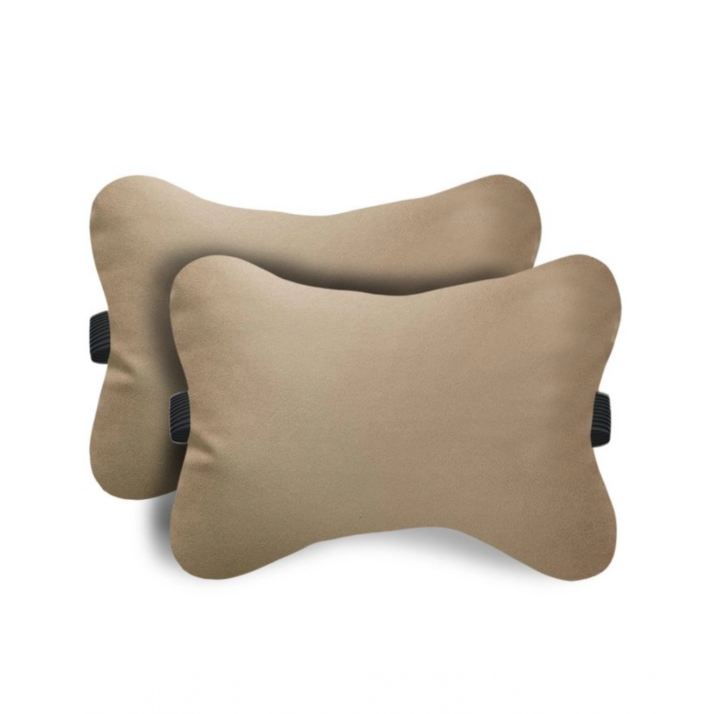 Pack Of_2 Faux Leather Solid Bone Neck Pillow (Cream sand, Size:?6x10 In)