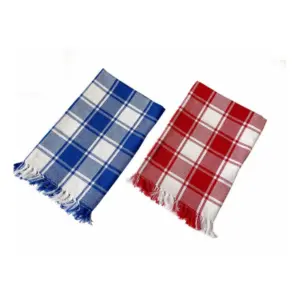 Pack Of_2 Cotton Checked  Bath Towels (Red & Blue, Size: 28x59 In)