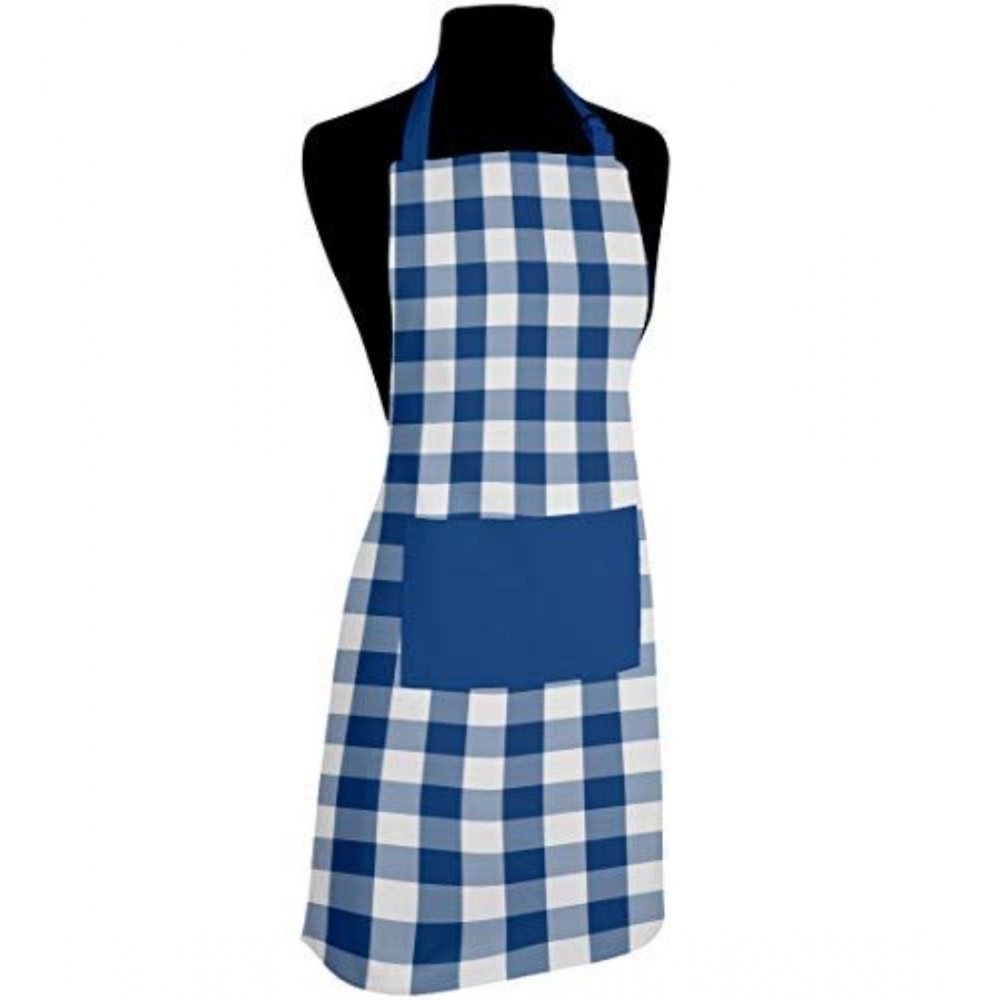 Cotton Checked Aprons (Blue, Size: 28x32 In) - Image 3