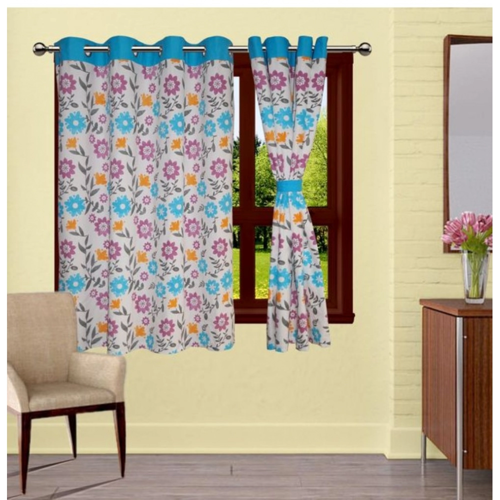 Cotton Printed Curtains (Multicolor, Size: 54x60 In)