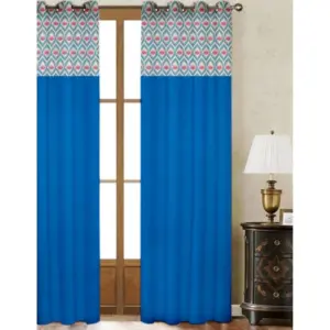 Cotton Printed Curtains (Blue, Size: 54x90 In)