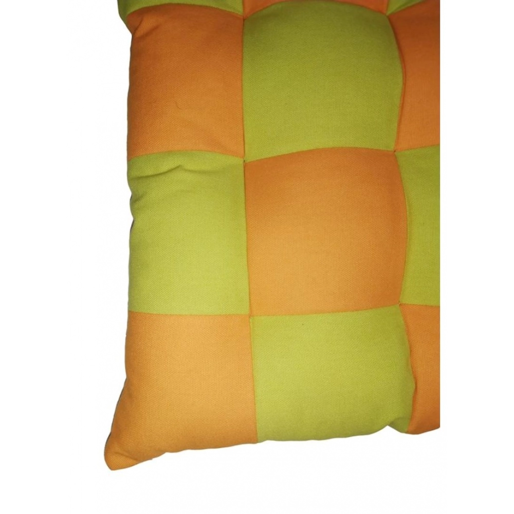 Cotton Blended Solid Chair Cushions (Green & Mustard, Size: 16x16 In) - Image 2