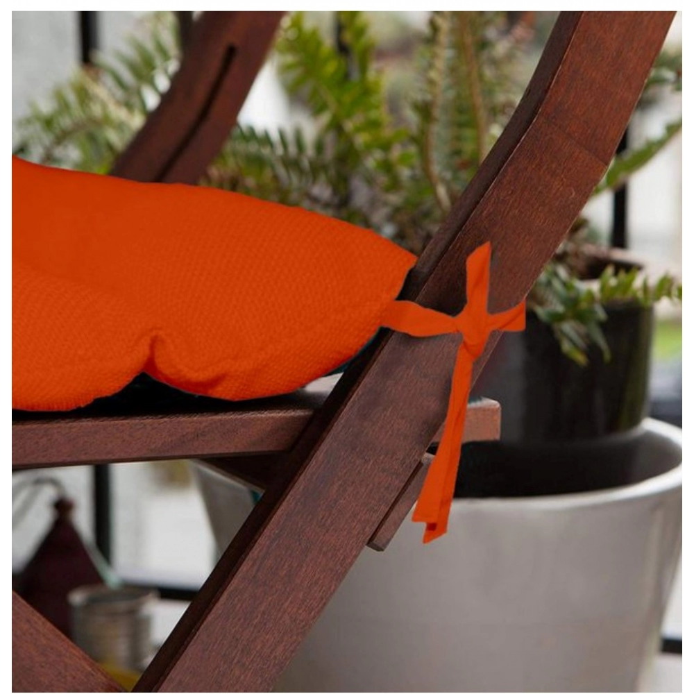 Cotton Blended Solid Chair Cushions (Orange, Size: 16x16 In) - Image 2