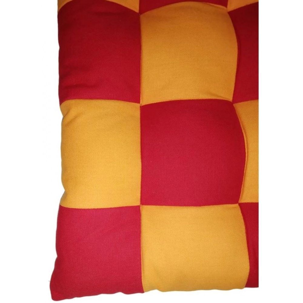 Cotton Blended Solid Chair Cushions (Red & Yellow, Size: 16x16 In) - Image 2