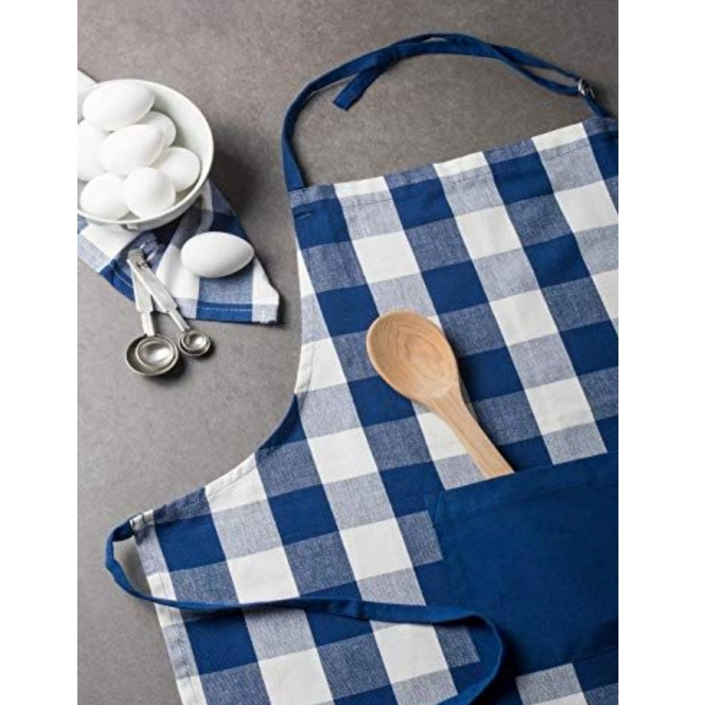 Cotton Checked Aprons (Blue, Size: 28x32 In) - Image 4