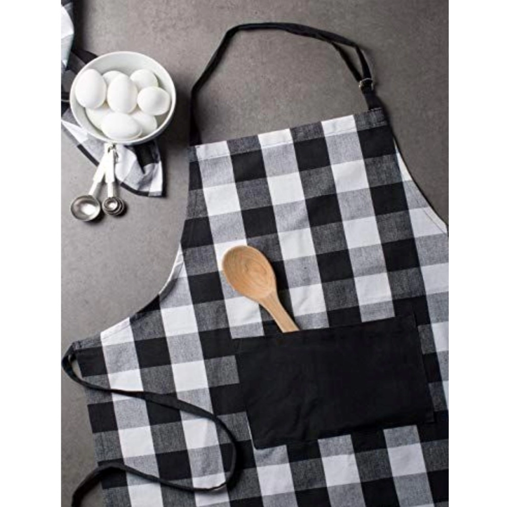Cotton Checked Aprons (Black & White, Size: 28x32 In) - Image 4