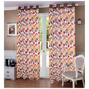 Cotton Printed Curtains (Multicolor, Size: 54x60 In)