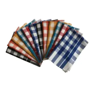 Pack Of_12 Cotton Checkered Kitchen Towel Sets (Multicolor, Size: 16x24 In)