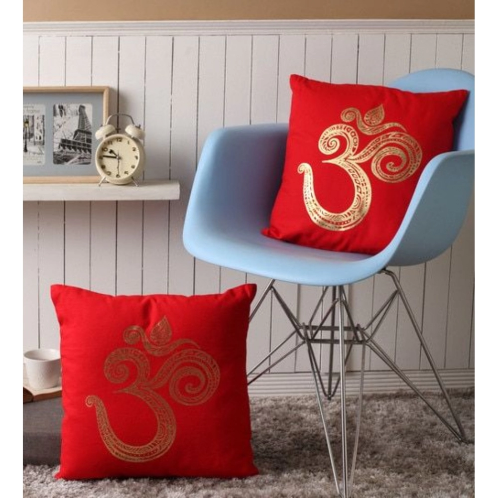 Pack Of_2 Cotton Printed Cushion Cover Sets (Red, Size: 16x16 In) - Image 4