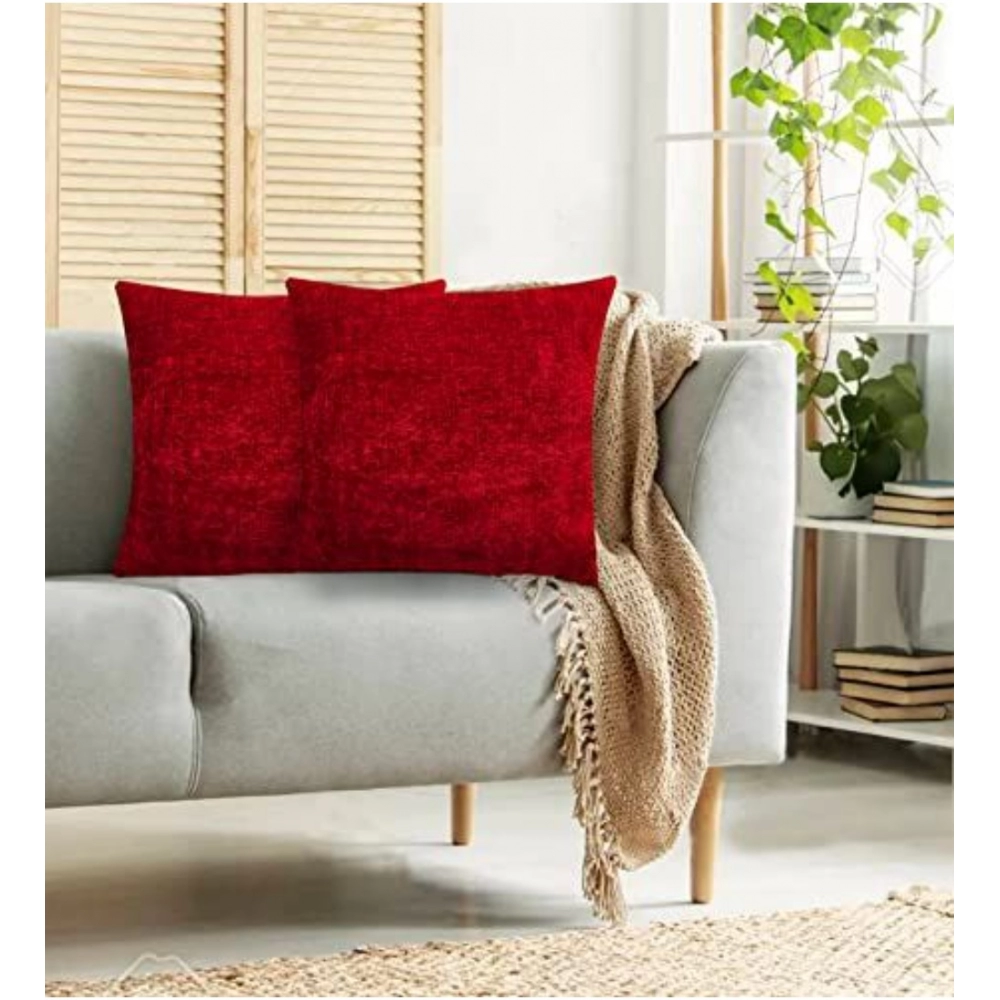 Pack Of_2 Chenille Checkered Cushion Covers (Red, Size: 20x20 In) - Image 3