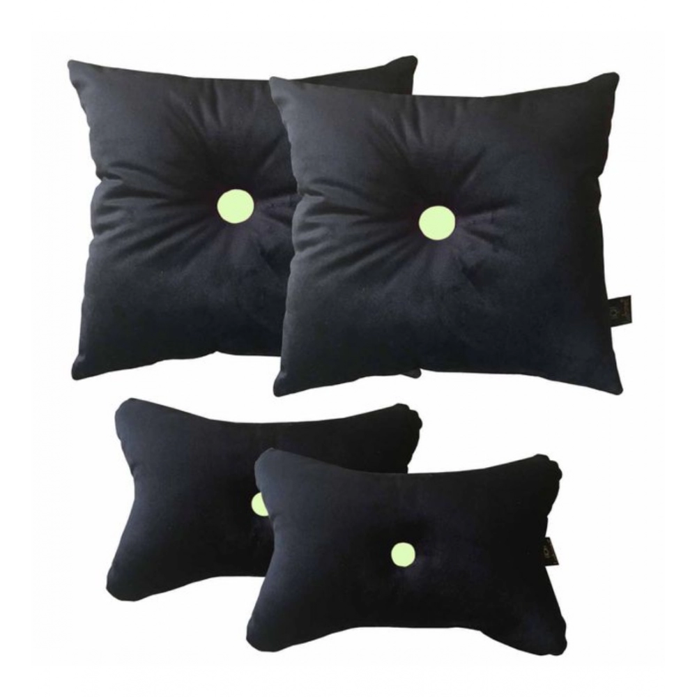 Pack Of_4 Polyester Solid Car Pillow Sets (Black & Yellow, Size: 12x12 In)