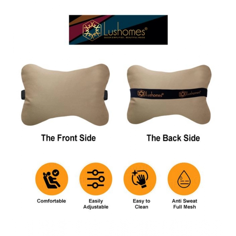 Pack Of_2 Faux Leather Solid Bone Neck Pillow (Cream sand, Size:?6x10 In) - Image 2