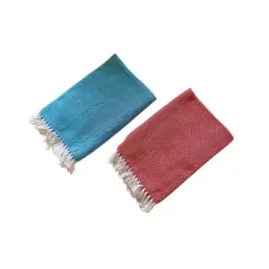 Pack Of_2 Cotton Checked Bath Towels (Red & Blue, Size: 28x59 In)