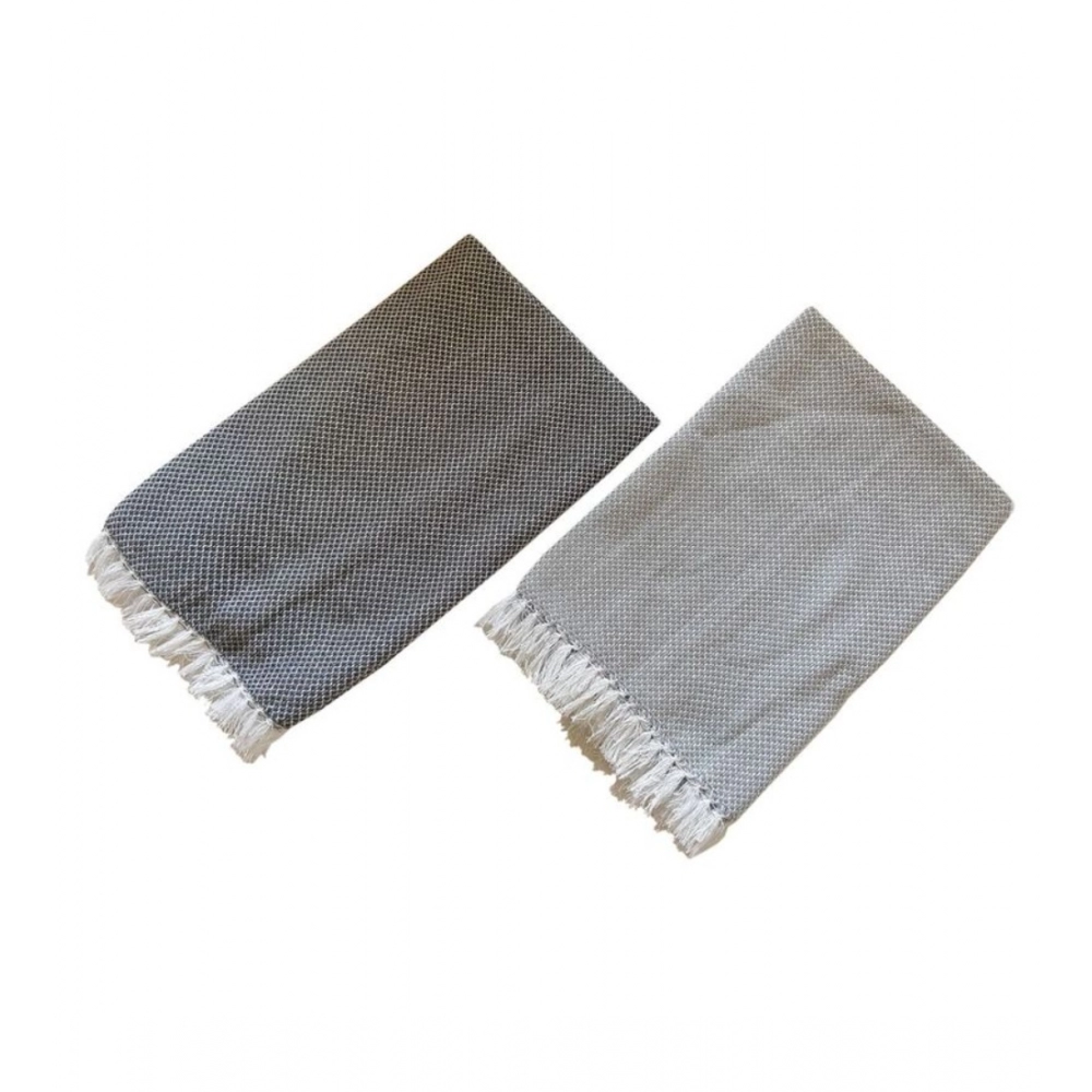 Pack Of_2 Cotton Checked Bath Towels (Grey, Size: 28x59 In)