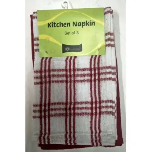 Pack Of_3 Cotton Checkered Kitchen Towel Sets (Maroon, Size: 13x22 In)