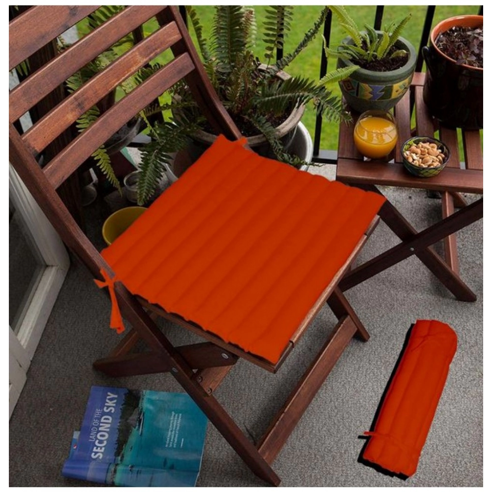 Cotton Blended Solid Chair Cushions (Orange, Size: 16x16 In) - Image 4