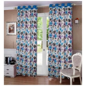 Cotton Printed Curtains (Multicolor, Size: 54x90 In)