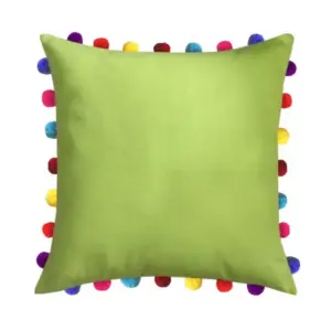 Cotton Solid Pom Pom Cushion Covers (Green, Size: 8x8 In)
