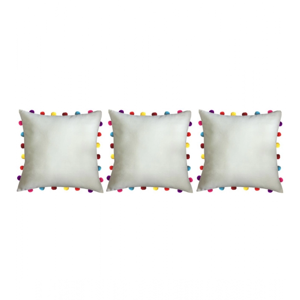 Cotton Solid Pom Pom Cushion Covers (Off-white, Size: 18x18 In) - Image 3