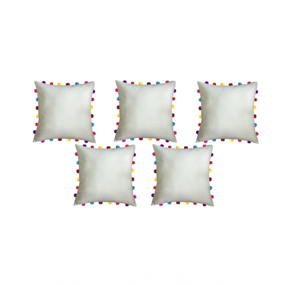 Cotton Solid Pom Pom Cushion Covers (Off-white, Size: 18x18 In) - Image 2