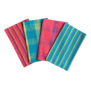 Pack Of_4 Cotton Checkered Kitchen Towel Sets (Multicolor, Size: 15x25 In)