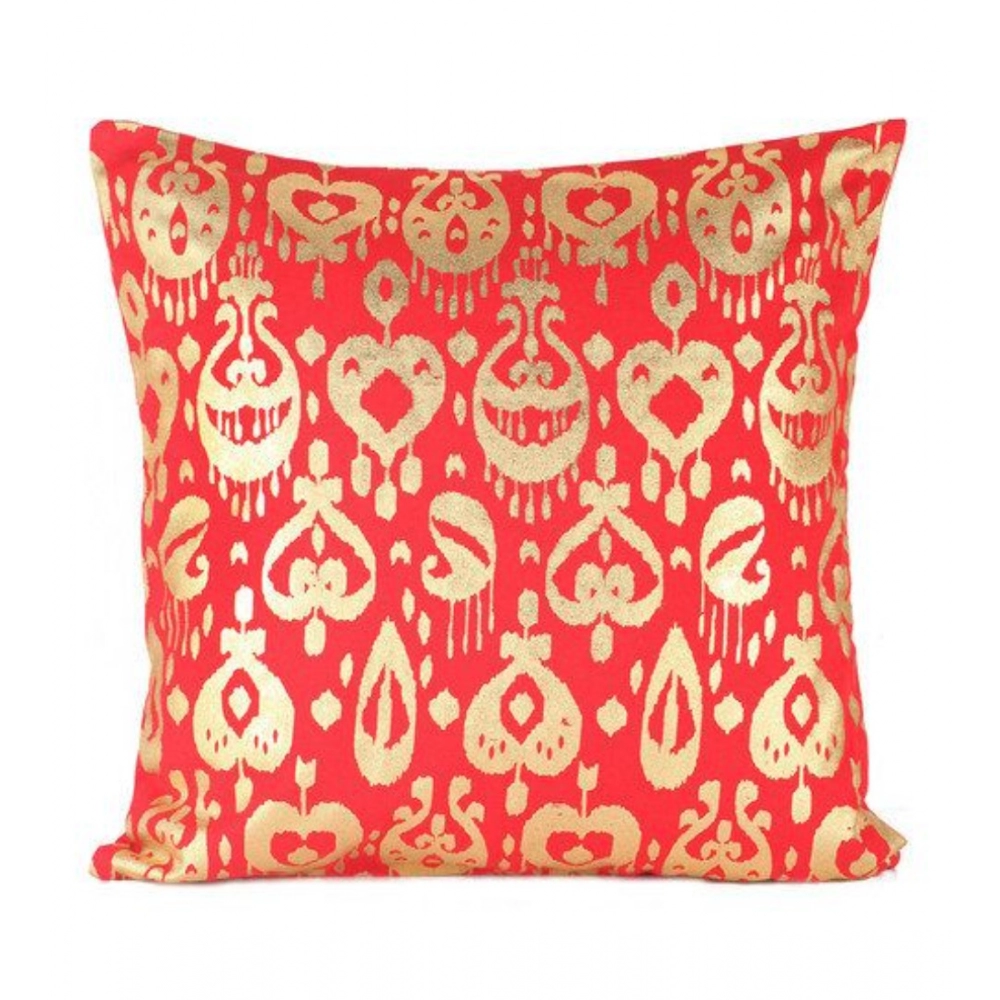 Pack Of_2 Cotton Printed Cushion Cover Sets (Red, Size: 16x16 In)