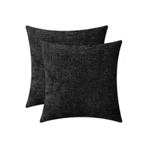Pack Of_2 Chenille Checkered Cushion Covers (Black, Size: 18x18 In)