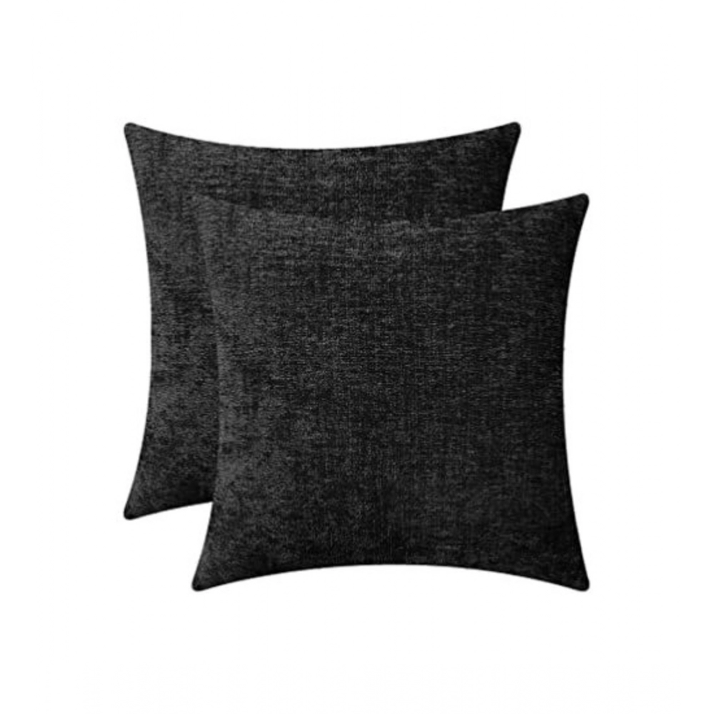 Pack Of_2 Chenille Checkered Cushion Covers (Black, Size: 18x18 In)