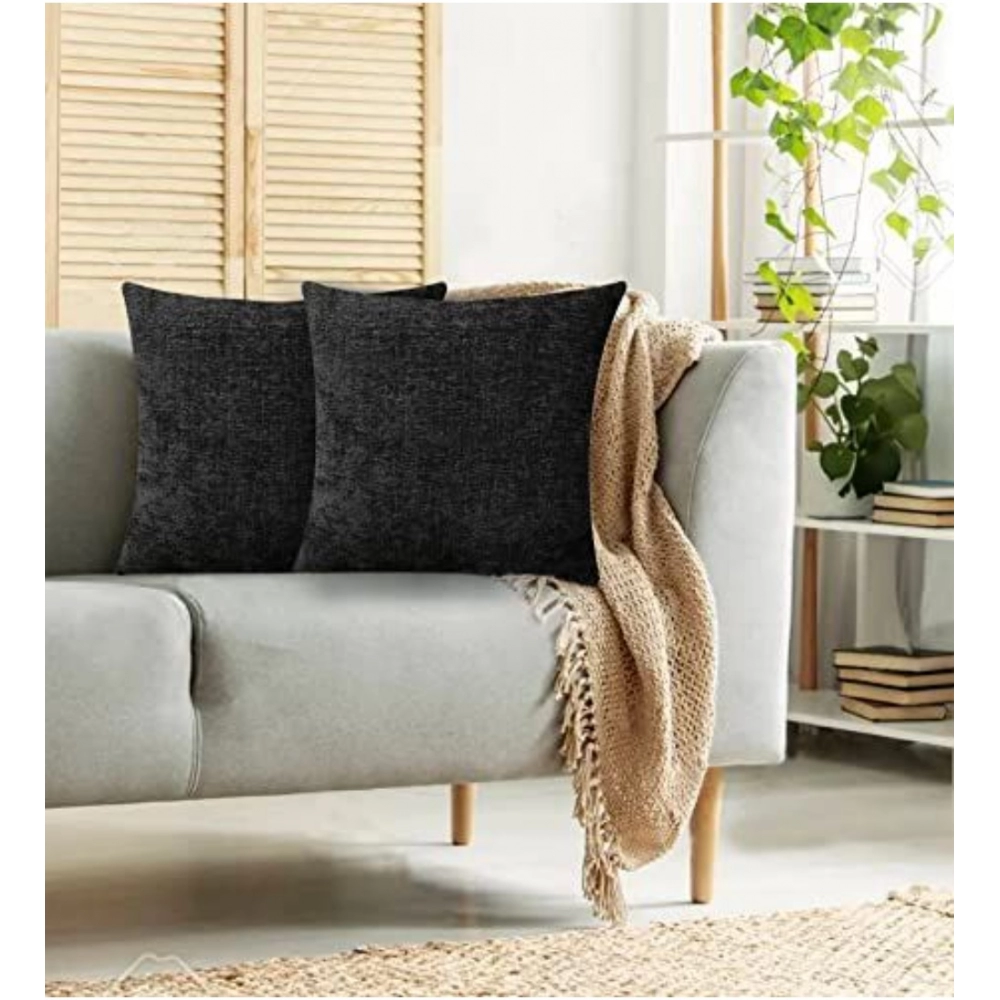 Pack Of_2 Chenille Checkered Cushion Covers (Black, Size: 18x18 In) - Image 3