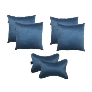 Pack Of_6 Polyester Solid Car Pillow Sets (Navy Blue, Size: 12x12 In)