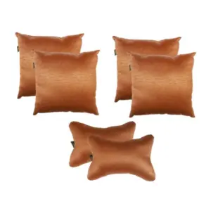 Pack Of_6 Polyester Solid Car Pillow Sets (Brown, Size: 12x12 In)