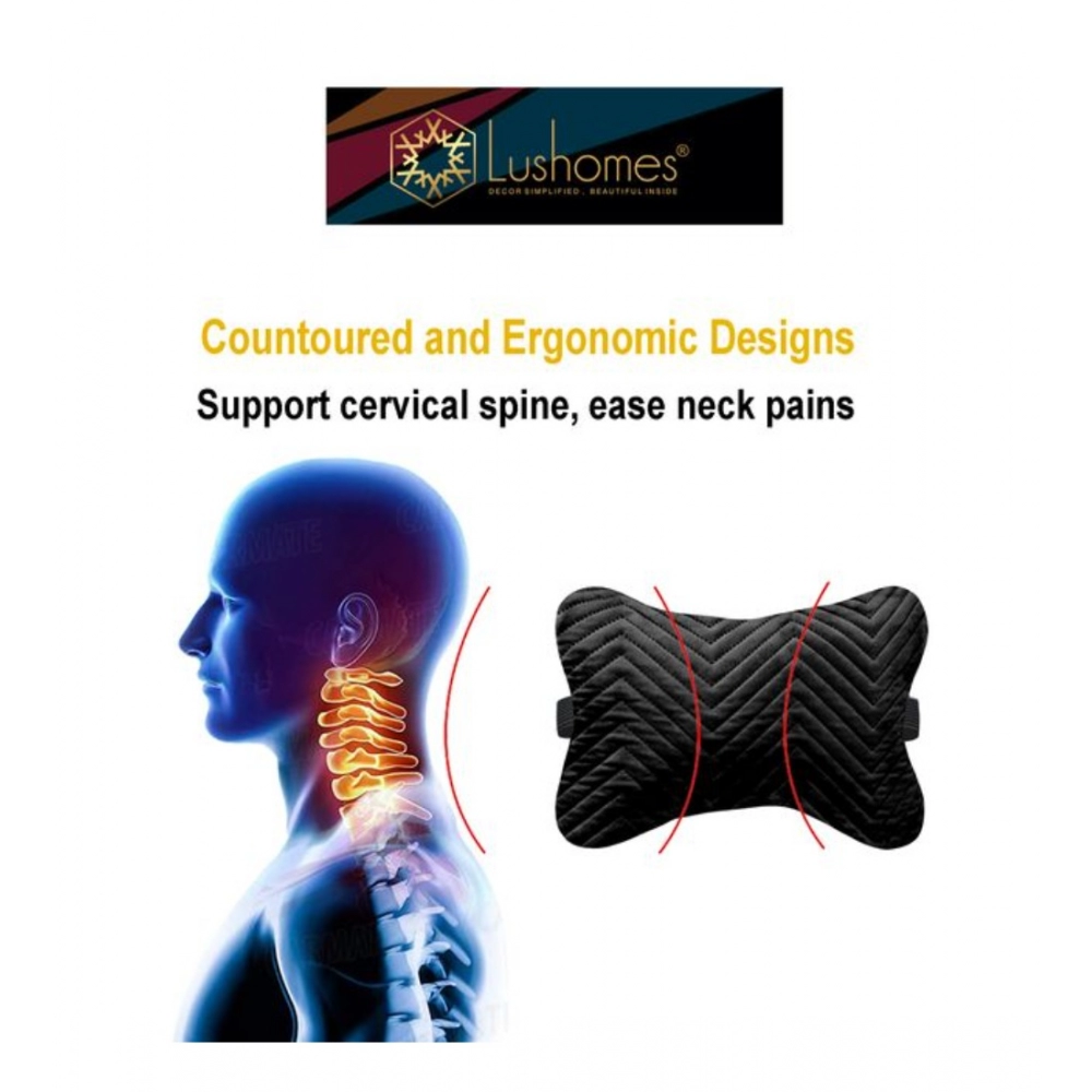 Pack Of_2 Velvet zig zag Bone Neck Pillow (Black, Size: 6x10 In) - Image 2