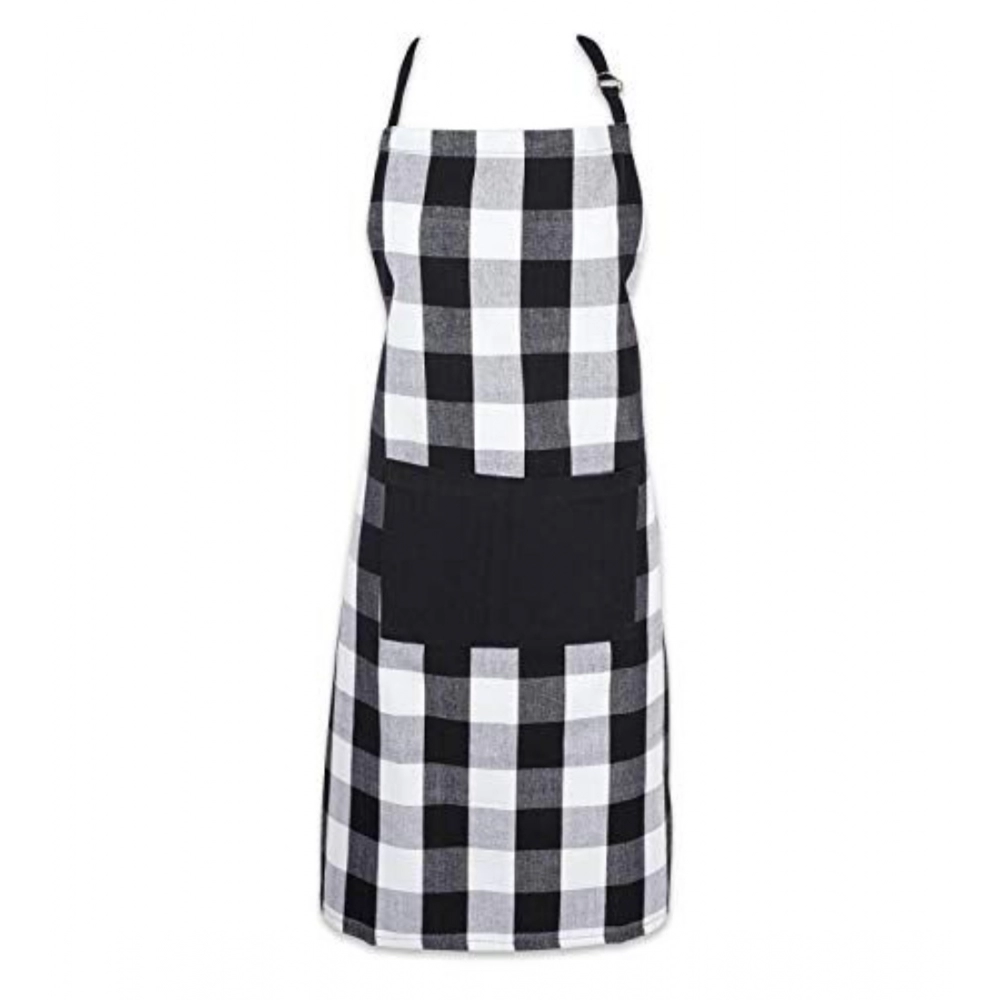 Cotton Checked Aprons (Black & White, Size: 28x32 In)
