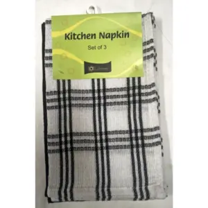 Pack Of_3 Cotton Checkered Kitchen Towel Sets (Black, Size: 13x22 In)