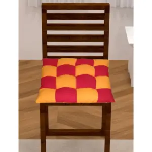 Cotton Blended Solid Chair Cushions (Red & Yellow, Size: 16x16 In)