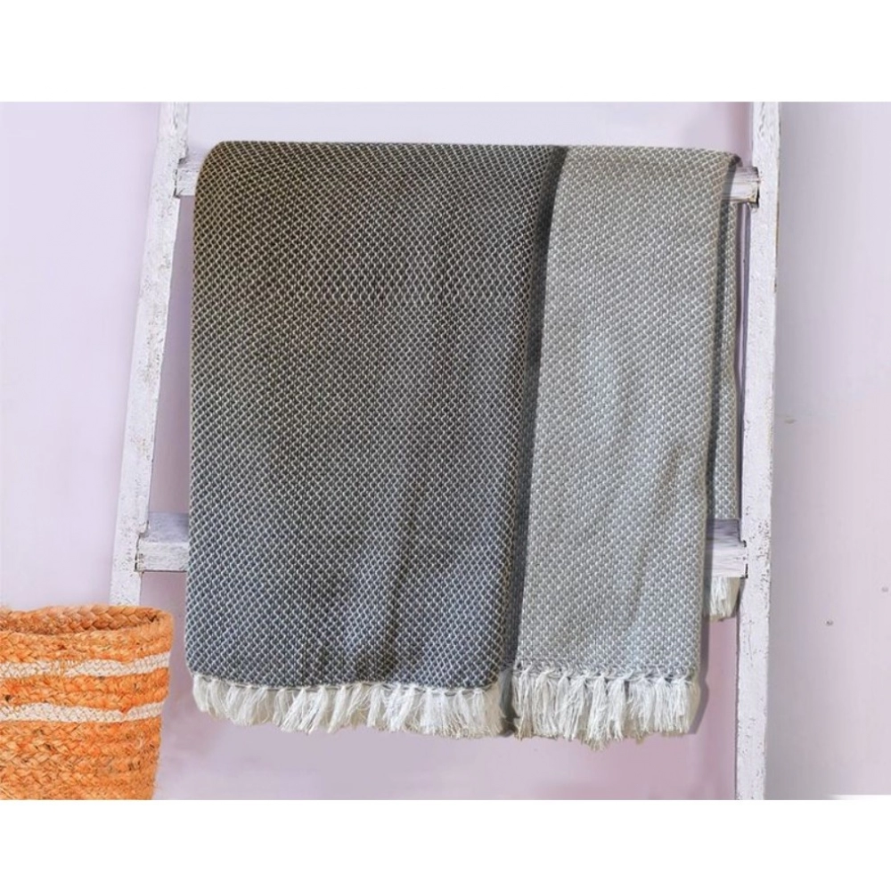 Pack Of_2 Cotton Checked Bath Towels (Grey, Size: 28x59 In) - Image 4