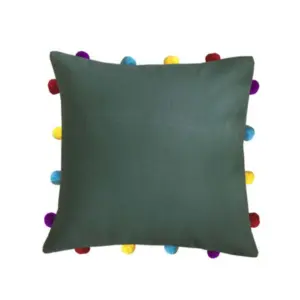 Cotton Solid Pom Pom Cushion Covers (Green, Size: 14x14 In)
