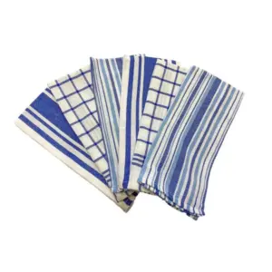 Pack Of_6 Cotton Checkered Kitchen Towel Sets (Blue, Size: 18x28 In)