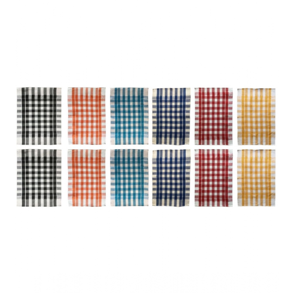 Pack Of_12 Cotton Checkered Kitchen Towel Sets (Multicolor, Size: 16x24 In) - Image 3