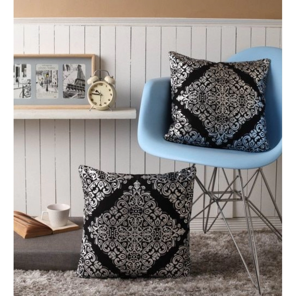 Pack Of_2 Cotton Printed Cushion Cover Sets (Black, Size: 16x16 In) - Image 4