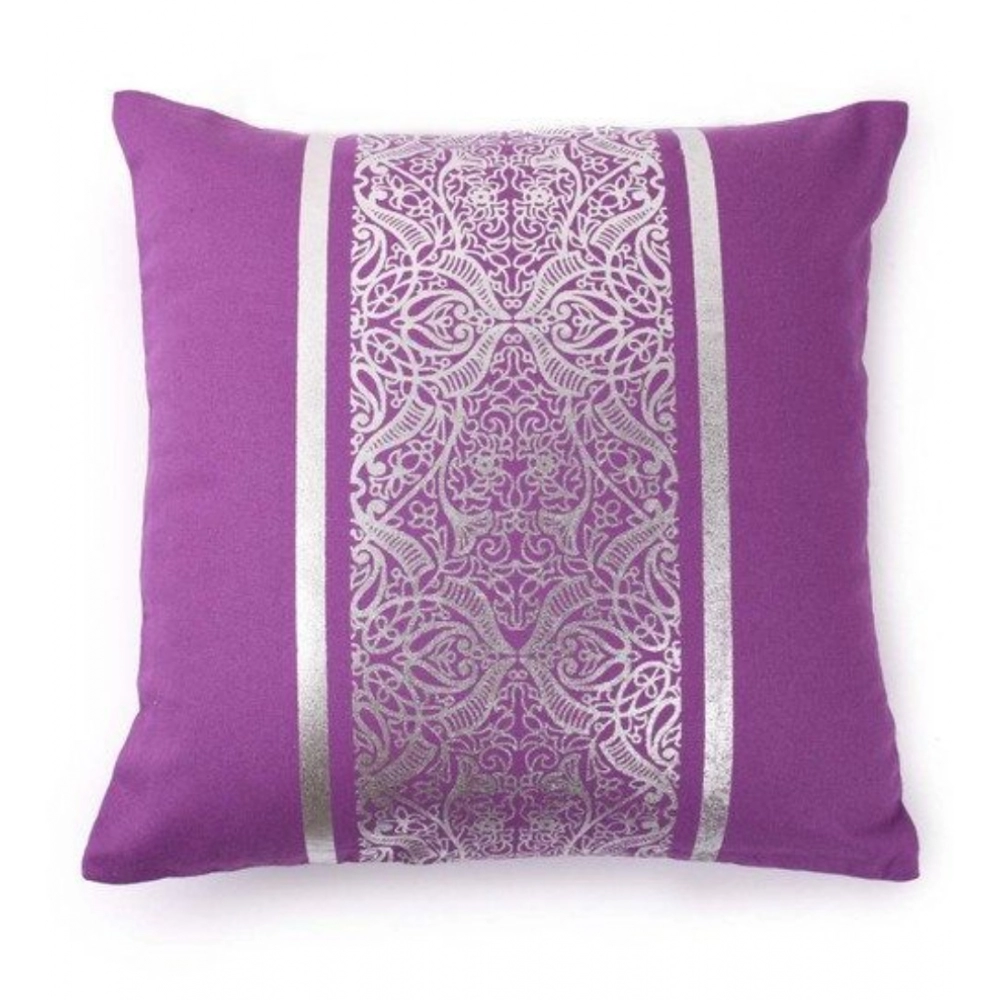 Pack Of_2 Cotton Printed Cushion Cover Sets (Purple, Size: 16x16 In)