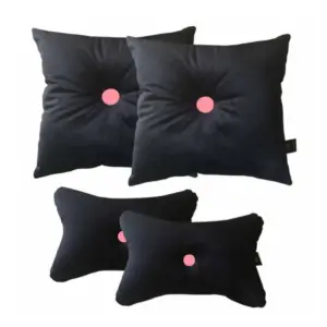Pack Of_4 Polyester Solid Car Pillow Sets (Black & Pink, Size: 12x12 In)