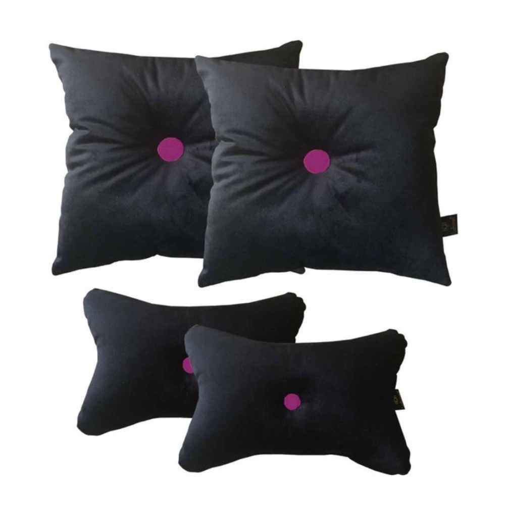 Pack Of_4 Polyester Solid Car Pillow Sets (Black & Pink, Size: 12x12 In)