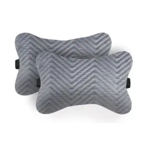 Pack Of_2 Velvet zig zag Bone Neck Pillow (Grey, Size: 6x10 In)