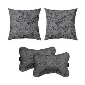Pack Of_2 Velvet Printed Bone Neck Pillow (Grey, Size: 6x10 In)