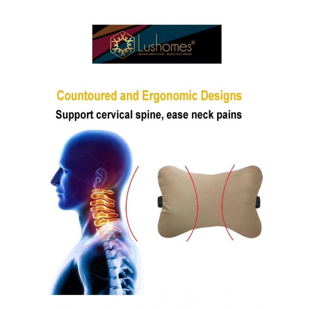 Pack Of_2 Faux Leather Solid Bone Neck Pillow (Cream sand, Size:?6x10 In) - Image 3