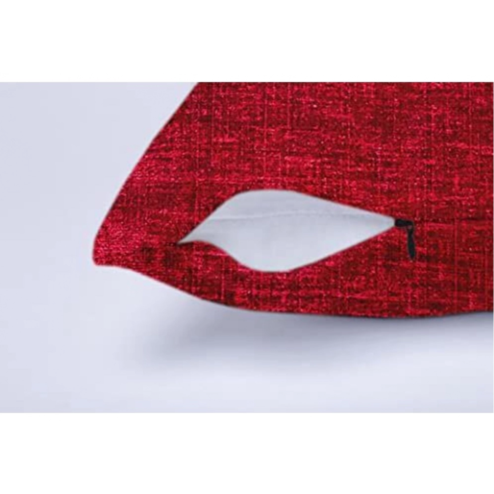 Pack Of_2 Chenille Checkered Cushion Covers (Red, Size: 20x20 In) - Image 2