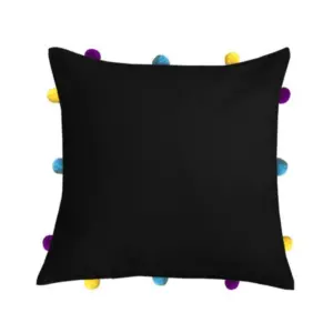 Cotton Solid Pom Pom Cushion Covers (Black, Size: 12x12 In)
